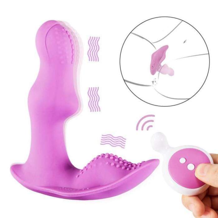 US$ 47.95 - Silicone G-Spot Butterfly Remote Dildo Vibrating Wearable  Vibrator