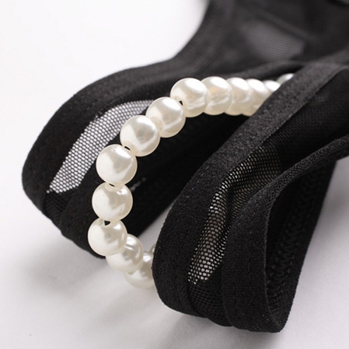 Lace & Pearls Crotchless Thong