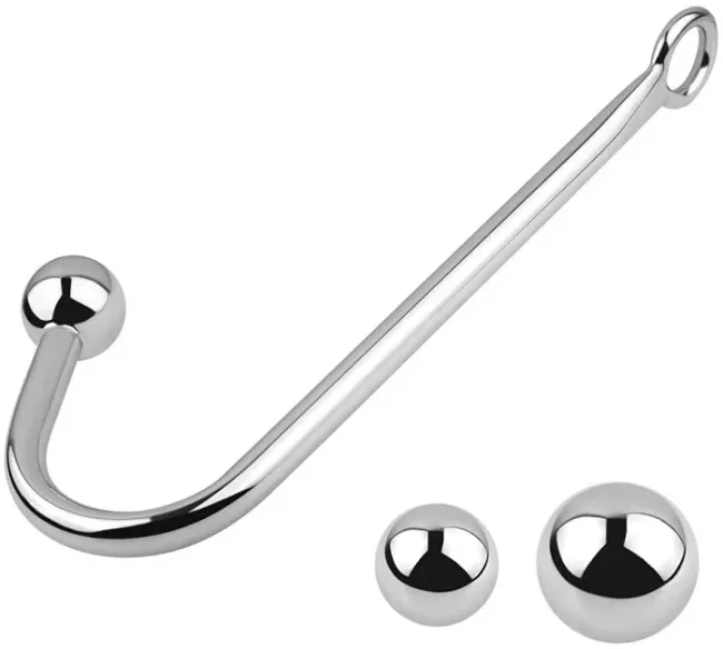 Hellofuntoys™ Stainless Steel Anal Hook With 3 Interchangeable Balls