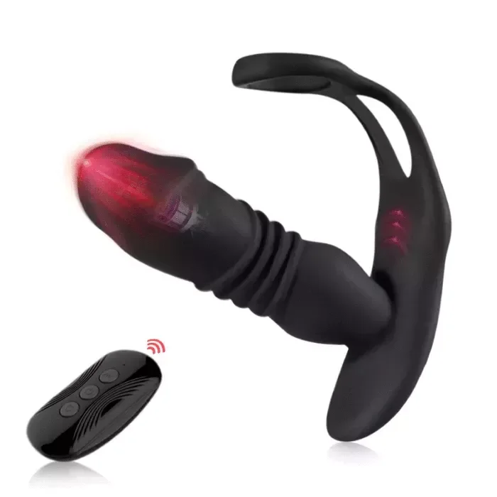 12 Vibrating and 3 Thrusting Dual Cock Rings Prostate Massager