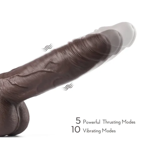 Black Warrior 8.7-Inch Remote Control 5 Thrusting 10 Vibrating Rotating Dildo in Dark Brown