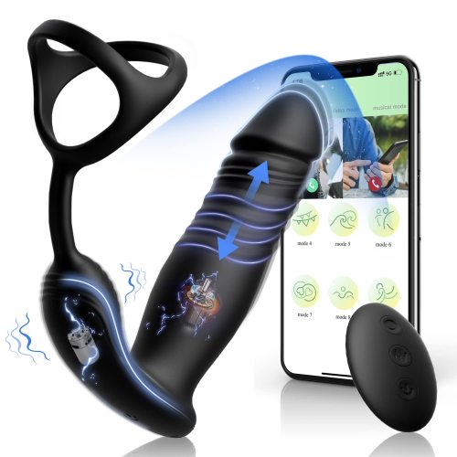 Hellofuntoys™ 6 Mode Prostate Massager with Cock Ring, App and Remote Control for Couples