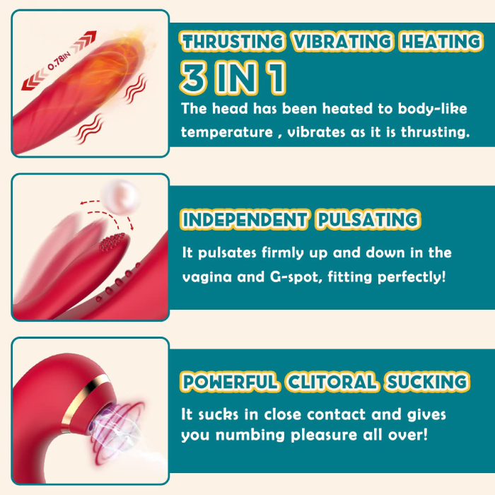 3 Thrusting Vibrating & 10 Pulsating & 7 Sucking 10.4inch Vibrators with Heating Adult Toy, Triple Action Sex Toy G-Spot & Clitoris Stimulator