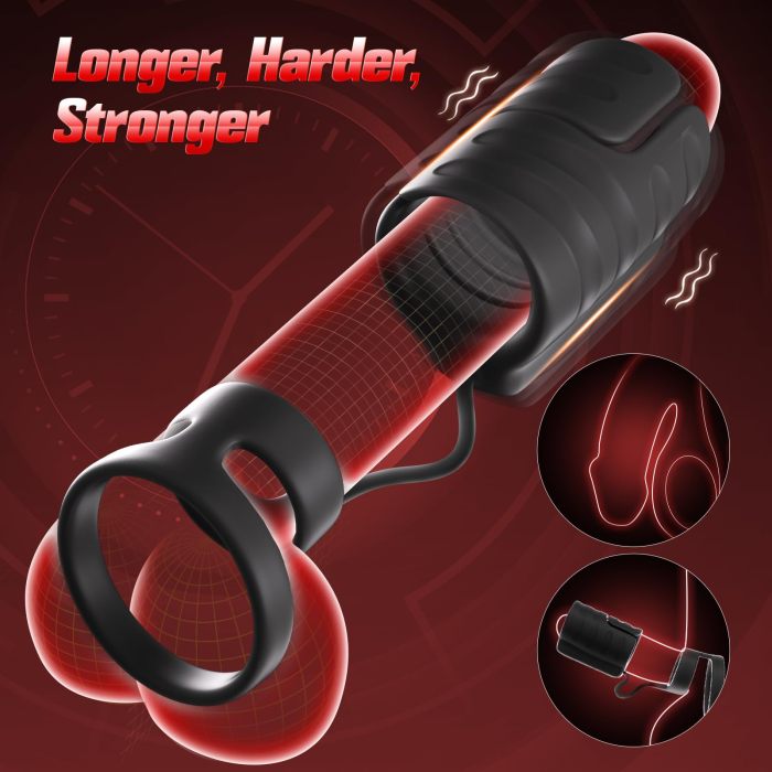 Hellofuntoys™ APP & Remote Control 9 Vibrating with 2 Cock Penis Ring Stretchy Male Masturbator