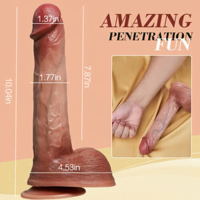 Hellofuntoys™ Longer Thrusting Vibrating Heating Lifelike Dildo 10.04 Inch
