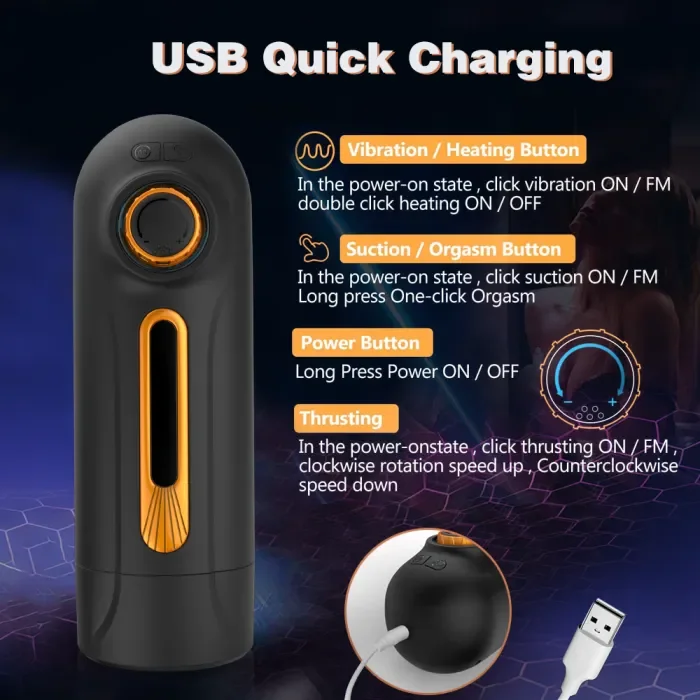 Hellofuntoys™ 10 Thrusting 10 Vibrating 3 Sucking Heating Male Masturbator