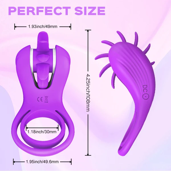 Hellofuntoys & Roxy - Licking Sex Toy & Vibrating Dual Penis Ring