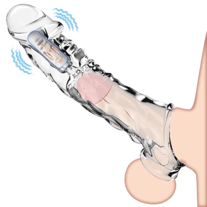 Hellofuntoys™ 3.6 inch Clear Reusable Penis Sleeve with Vibrator Penis Ring