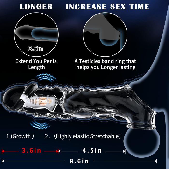 Hellofuntoys™ 3.6 inch Clear Reusable Penis Sleeve with Vibrator Penis Ring