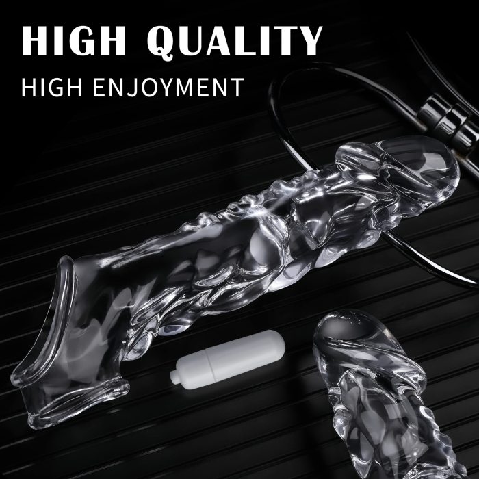 Hellofuntoys™ 3.6 inch Clear Reusable Penis Sleeve with Vibrator Penis Ring