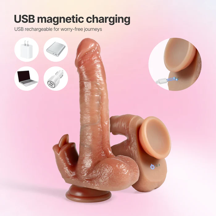 Hellofuntoys™ 3 Thrusting Patterns & 9 Vibration Patterns Dual Stimulation Heating Dildo