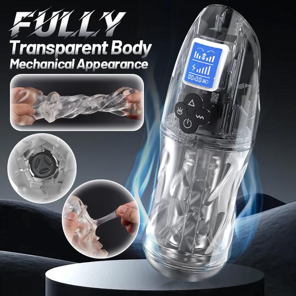 Hellofuntoys™ Fully Transparent Vibrating Sucking Voice Male Mechanical Stroker