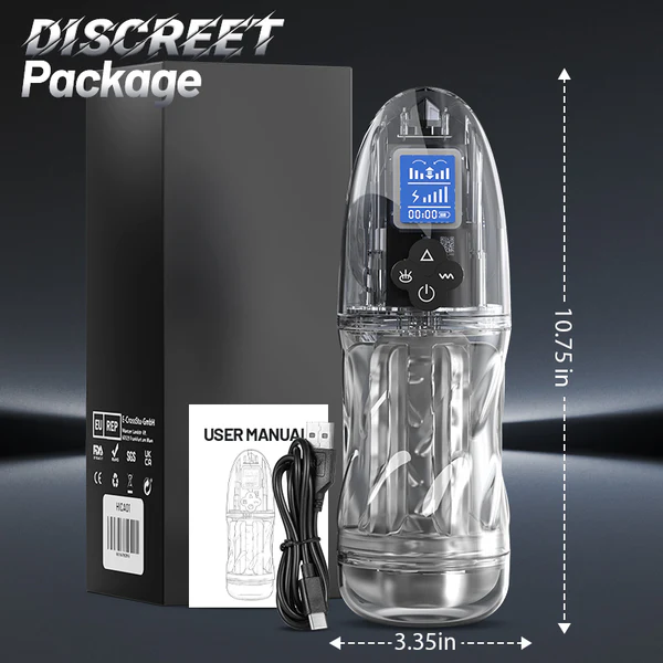 Hellofuntoys™ Fully Transparent Vibrating Sucking Voice Male Mechanical Stroker