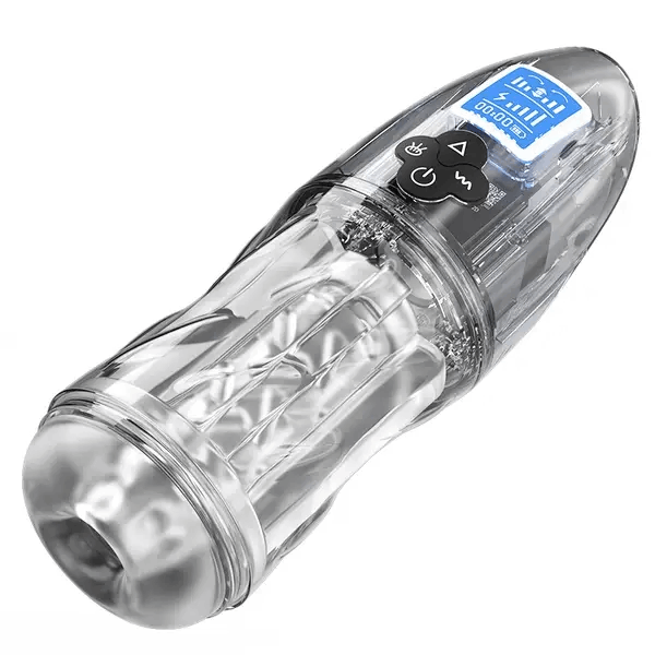 US$ 73.29 - Hellofuntoys™ Fully Transparent Vibrating Sucking Voice Male  Mechanical Stroker