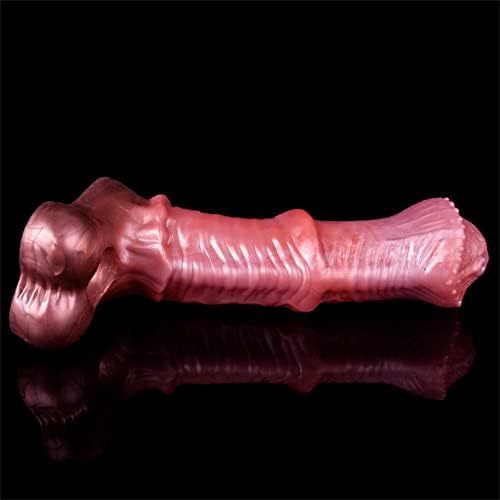 Hellofuntoys™ 8.07in Horse Penis Extender Sleeve – Realistic Silicone Enlargement Sleeve with Cock Ring for Men (Brown)