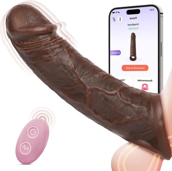 (BLACK) Hellofuntoys™ APP Controlled 9 Vibration Intensities Vibrating Penis Sleeve
