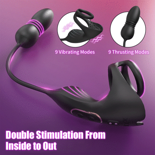 Hellofuntoys™ 9 Thrusting & Vibrating Prostate Massager with Dual Cocking Rings Testicular Stimulator