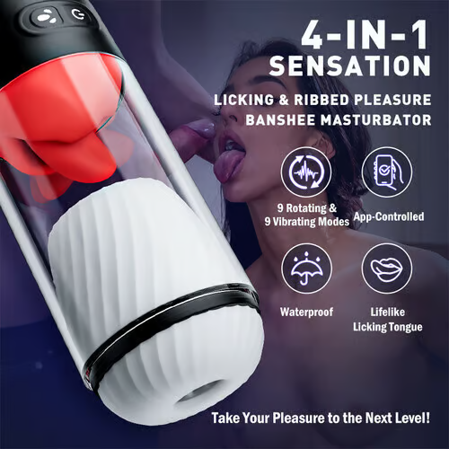 Hellofuntoys™ App Controlled Male Masturbator with 9 Tongue Licking & Vibration Modes