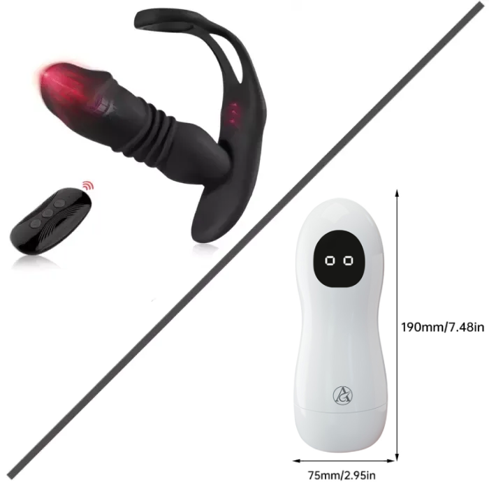 12 Vibrating and 3 Thrusting Dual Cock Rings Prostate Massager