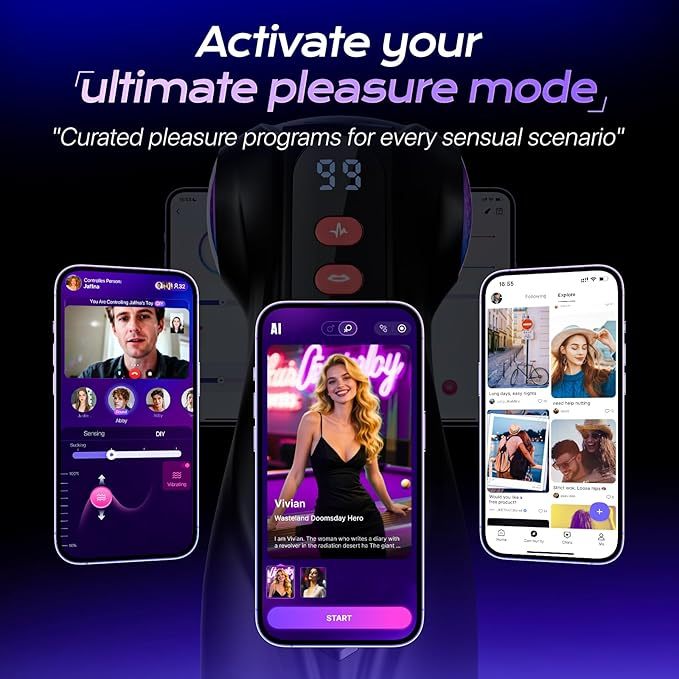 AI Sync App Control 9 Sucking & 9 Vibrating 3 Sleeves Sets Male Masturbator Sex Toys