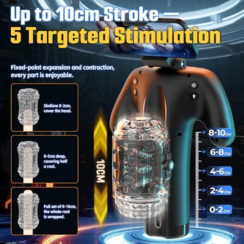 5 Speed & 10cm Thrusting Distance with Climax Mode Automatic Male Stroker with Phone Stand