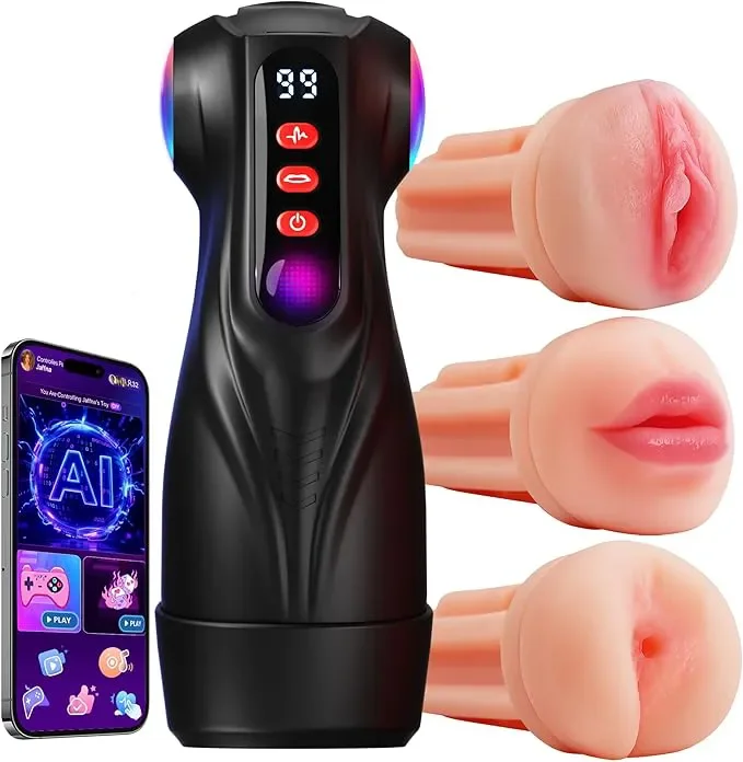 AI Sync App Control 9 Sucking & 9 Vibrating 3 Sleeves Sets Male Masturbator Sex Toys