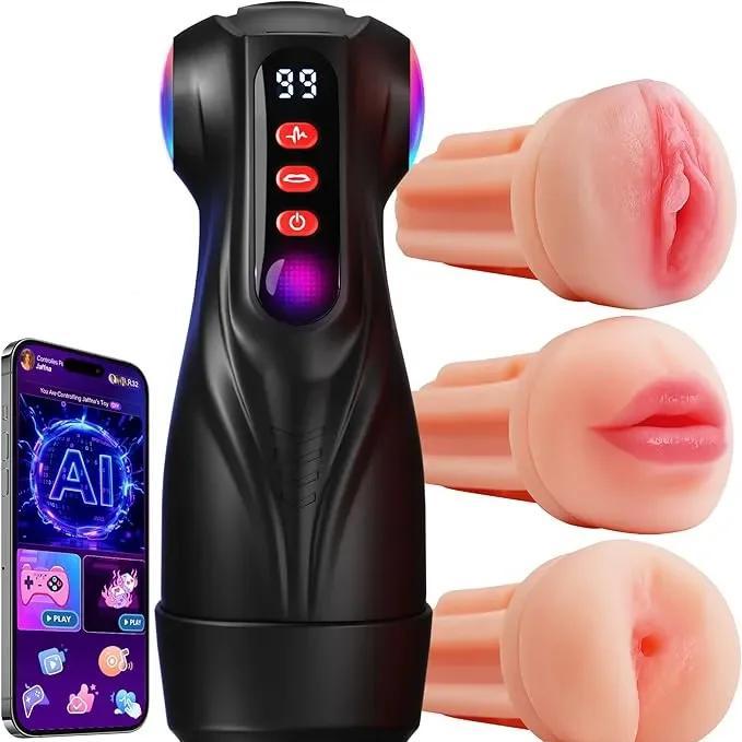 AI Sync App Control 9 Sucking & 9 Vibrating 3 Sleeves Sets Male Masturbator Sex Toys