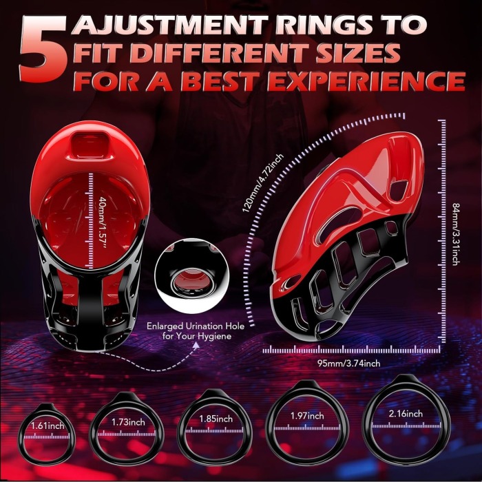 App & Remote Control 10 Vibration Modes Penis Cage with 5 Rings 2 Keys