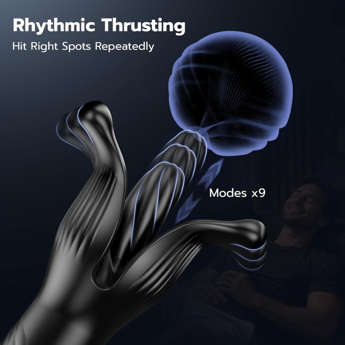 Hellofuntoys™ APP Control 9 Tension Shock Flapping Thrusting Vibrating Prostate Massager With Dual Cock Rings