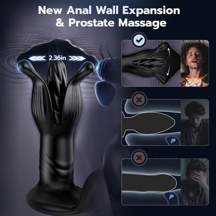 Hellofuntoys™ APP Control 9 Tension Shock Flapping Thrusting Vibrating Prostate Massager With Dual Cock Rings