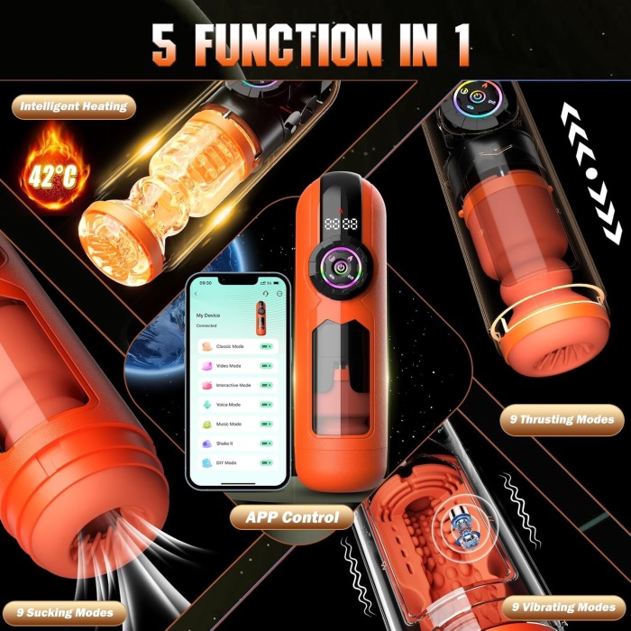 APP Control 9 Thrusting Vibrating & 9 Sucking Licking Male Masturebator