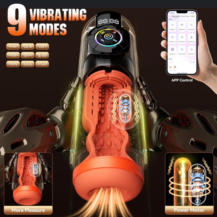 APP Control 9 Thrusting Vibrating & 9 Sucking Licking Male Masturebator