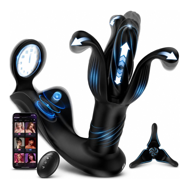 Hellofuntoys™ APP Control 9 Tension Shock Flapping Thrusting Vibrating Prostate Massager With Dual Cock Rings