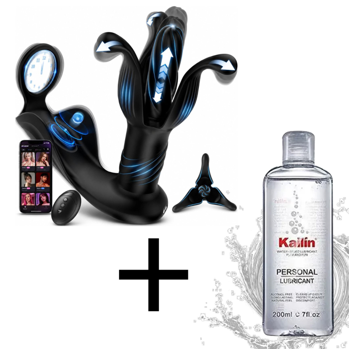 Hellofuntoys™ APP Control 9 Tension Shock Flapping Thrusting Vibrating Prostate Massager With Dual Cock Rings