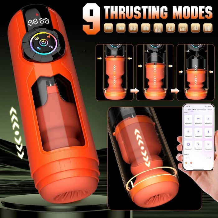 APP Control 9 Thrusting Vibrating & 9 Sucking Licking Male Masturebator