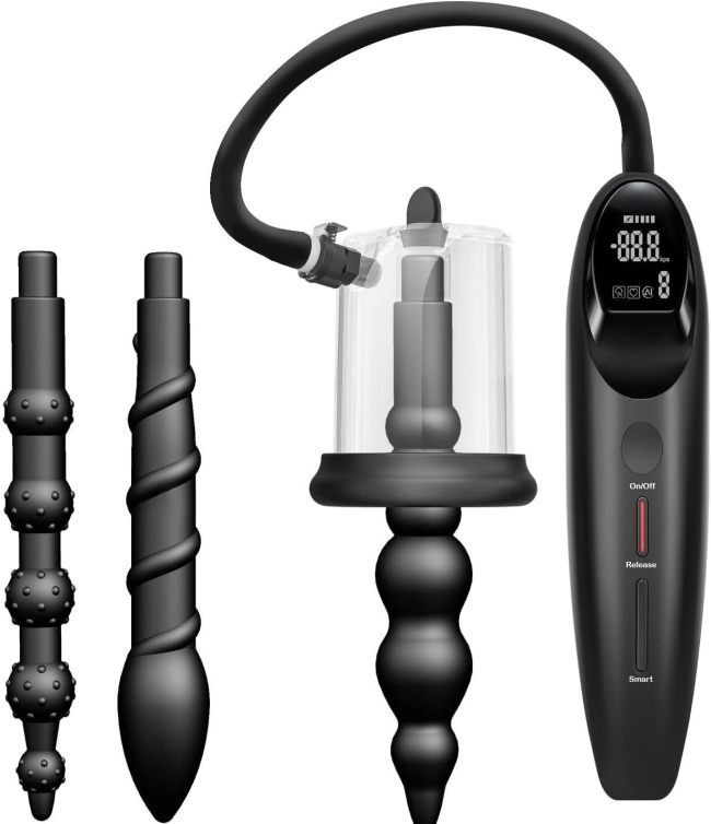 Electric Anal Pump Vibrator with 2 Silicone Anal Plugs Set
