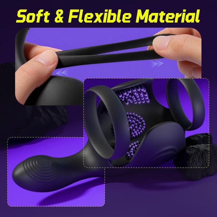 Hellofuntoys™ 10 Vibrating Stretchy Dual Penis Ring for Couples Play Enhanced Erection