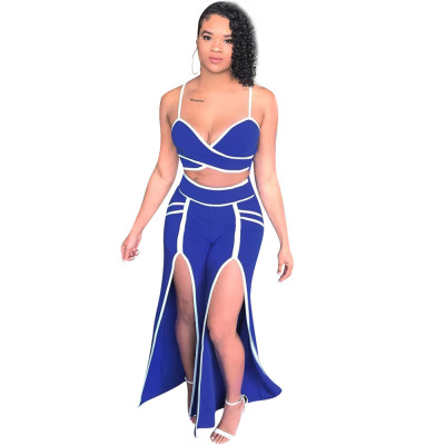 Sexy Outfits Spaghetti Strap Top High Split Pants LM9069