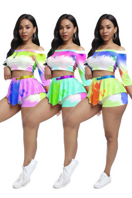Tie-dye element printed casual two-piece suit LY5827