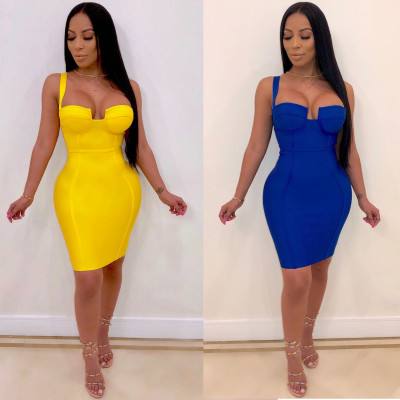 Trendy Pure Color Ladies Sleeveless Bodycon Dress CY1113
