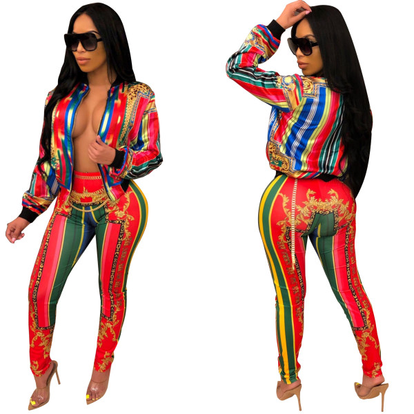 New Arrival Ladies 2 Pieces Printing Tight Leisure Outfits YZ1946