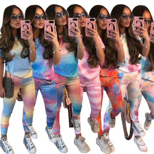 Sports Coloring Round Neck Short Sleeves Trousers Two Pieces Suits CM758