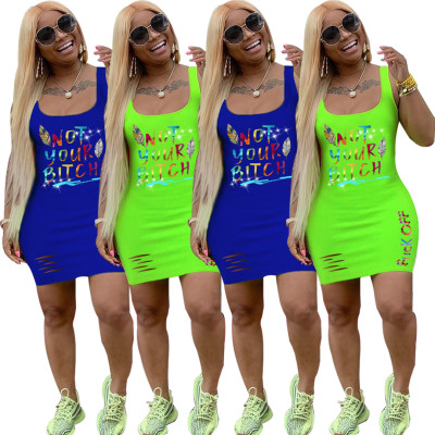 Sexy letter burning flower dress HY5157