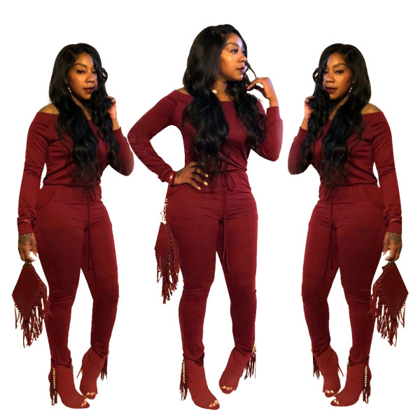 Off Shoulder Solid Elastic Jumpsuits LM9029