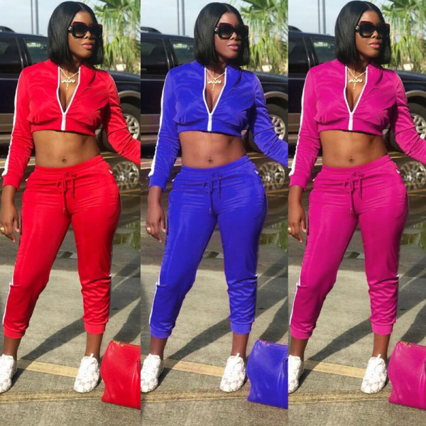 Hot Solid Sport Suits Zipper Coat Skinny Pants ME2585