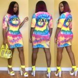 Cute sexy rainbow print dress DM8069