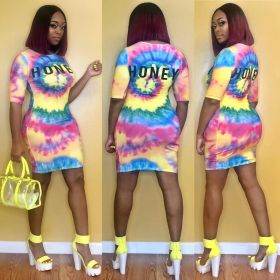 Cute sexy rainbow print dress DM8069