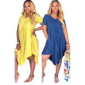 Wholesale Pure Color Mid Waist Irregular Dresses DF0630