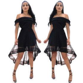 Elegant Party Mesh Patchwork Off Shoulder Black Dress YYZ632
