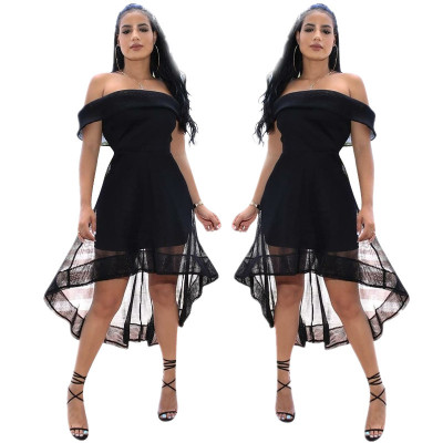 Elegant Party Mesh Patchwork Off Shoulder Black Dress YYZ632
